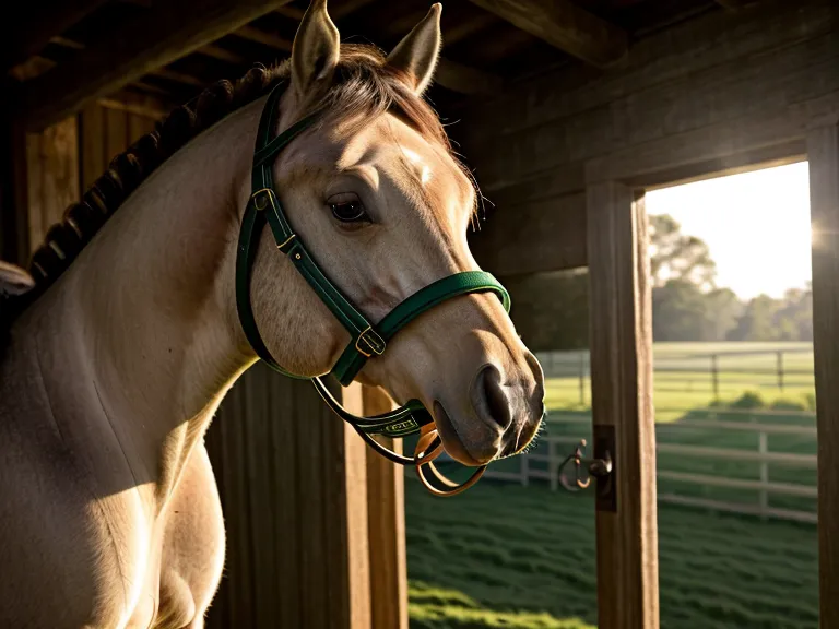 Equitación para principiantes: hocico del caballo cerca de alfalfa fresca con luz cálida