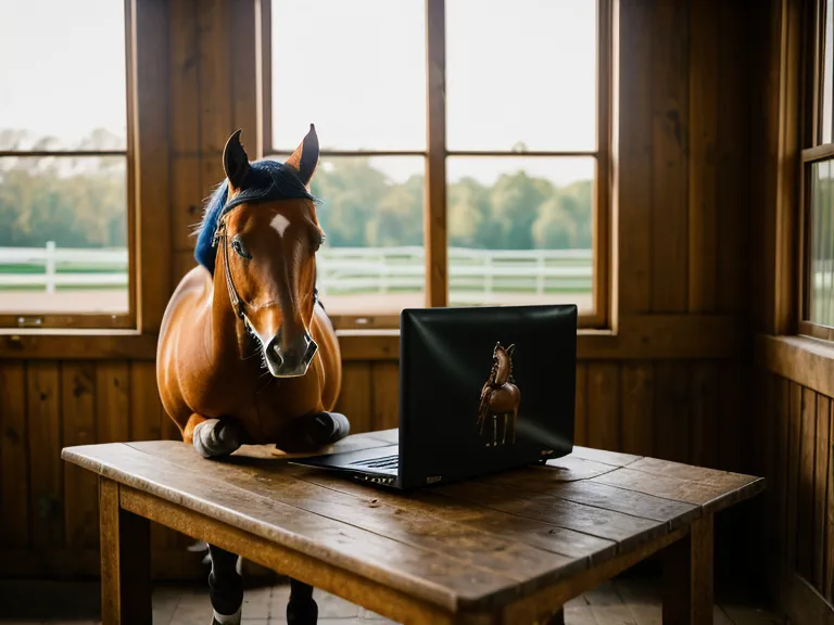 Laptop con un curso de equitación online junto a casco y botas, parte del hobby ecuestre en Querétaro
