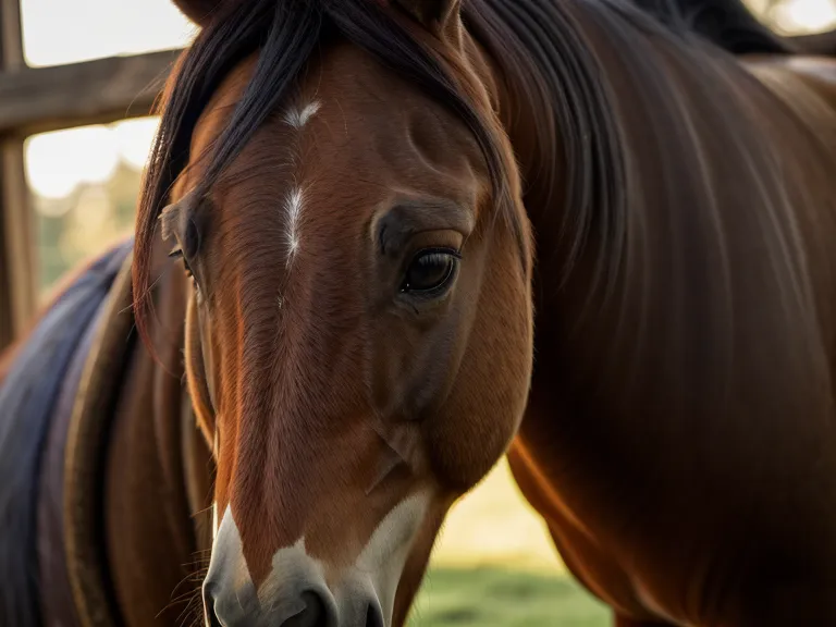 Detalle del ojo de un caballo tranquilo en su caballeriza, reflejo de la psicología equina y la calma del animal