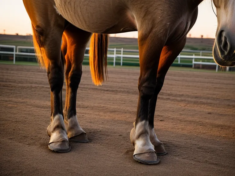 Pies de jinete y cascos de caballo sobre la tierra del corral, un momento de bienestar animal al atardecer
