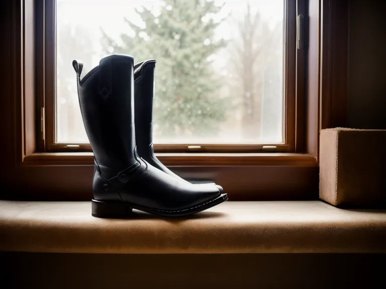 Detalle del cuero negro limpio y bien cuidado de una bota de equitación tras la rutina post-clase