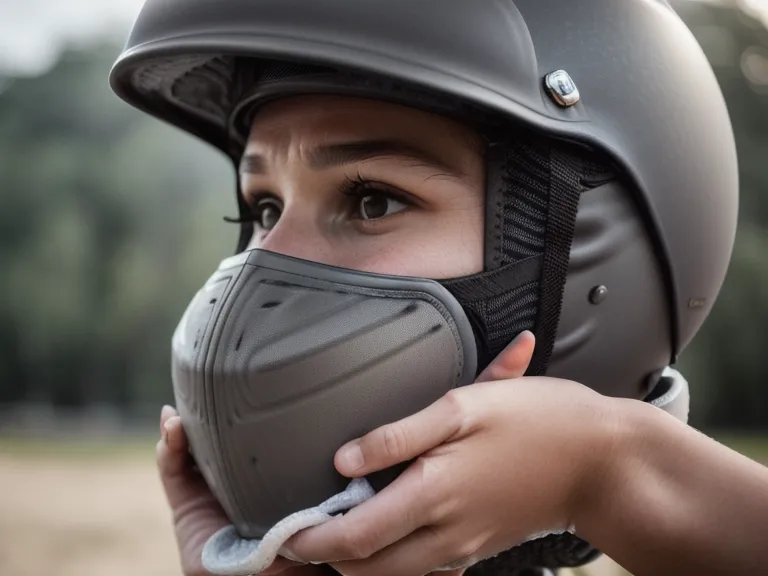 Limpieza de la carcasa exterior de un casco de equitación con paño de microfibra, cuidado básico para principiantes