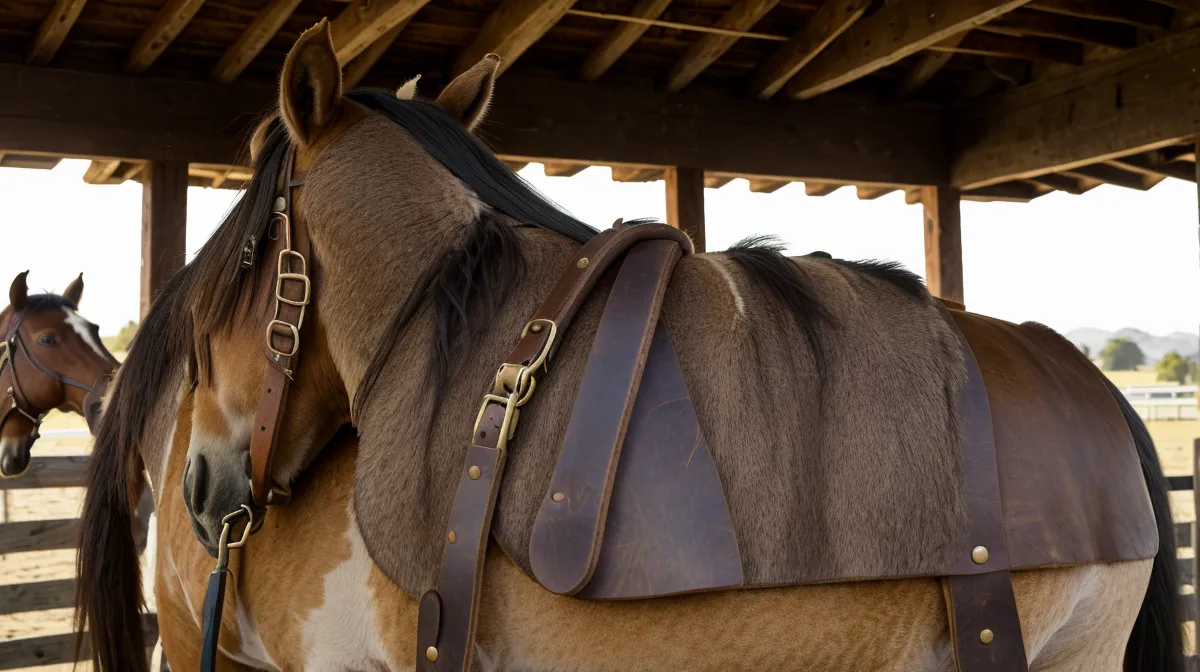 Equitación para principiantes: mujer junto a su caballo antes de la clase, tratando de calmar los nervios