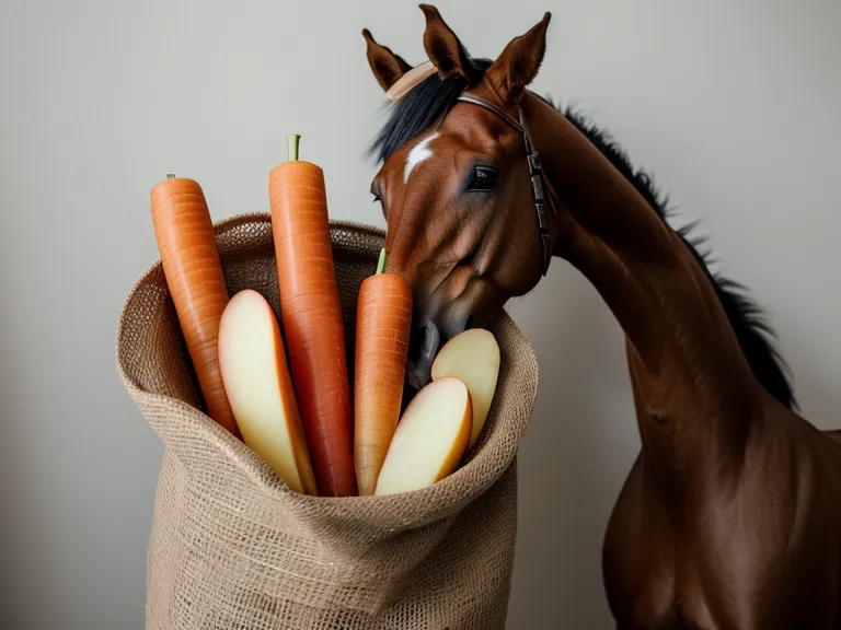 Variedad de premios naturales seguros para caballos como manzanas, zanahorias y apio, ideales para principiantes en equitación