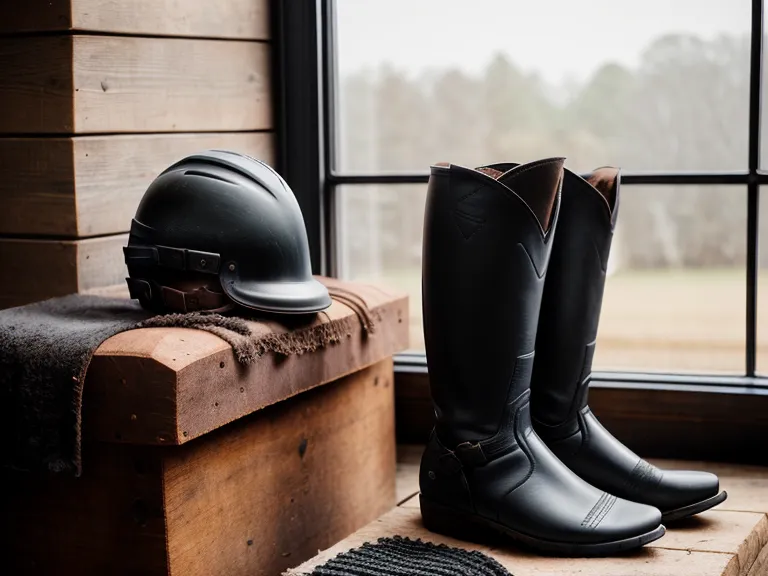 Botas de montar y casco listos la noche anterior, parte del ritual de calma de una clase de equitación para principiantes.